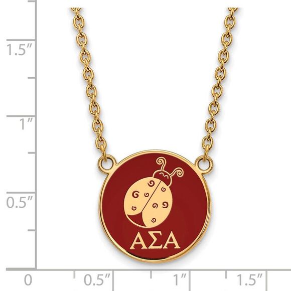 14K Plated Silver Alpha Sigma Alpha Large Mascot Red Enamel Necklace - Picture 2 of 6
